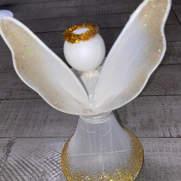 Vintage style white chenille angels silver gold glitter tabletop 8” - Picture 3 of 5